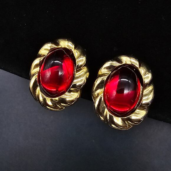 Interchangeable Clip On Earrings Gold Tone Moghul Cabochon Vintage Jewelry - Picture 4 of 10